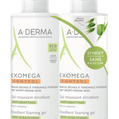 A-DERMA DUO EXOMEGA CONROL Emollient foaming gel for dry skin prone to atopy 2 x 500ml special price
